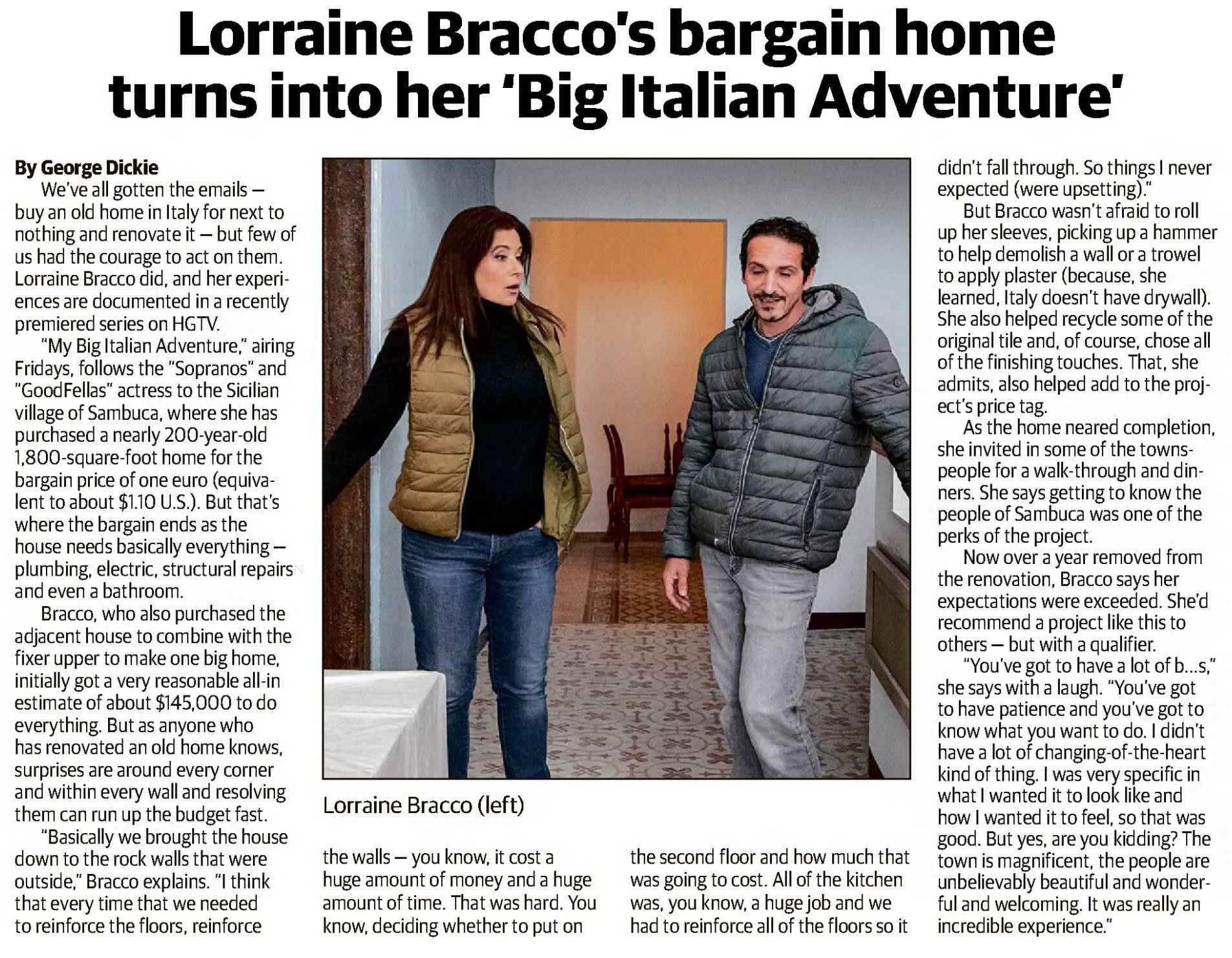 The Guardian newspaper article spread from 2025 featuring an interview with The Sopranos actress Lorraine Bracco for the 'Honest Playlist' section. The page includes a black and white portrait of a smiling Lorraine Bracco.