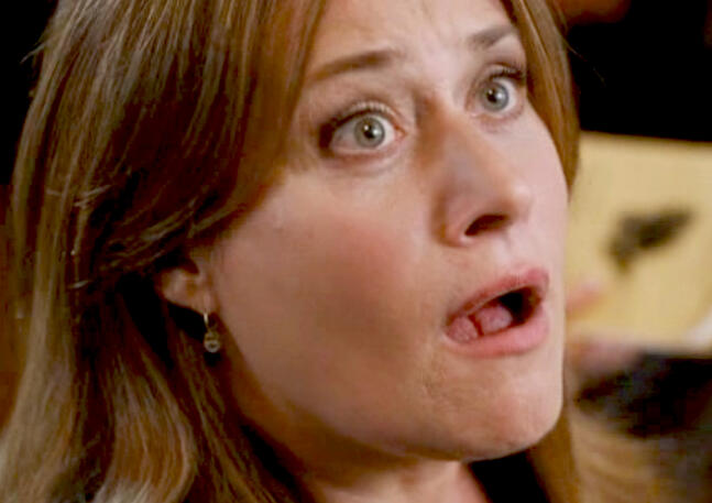 6 Lorraine Bracco looks shocked with open mouth in Son of Morning.