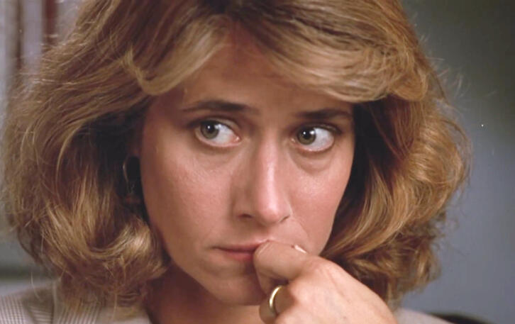 8 Close-up of Lorraine Bracco looking anxious in Talent for the Game.